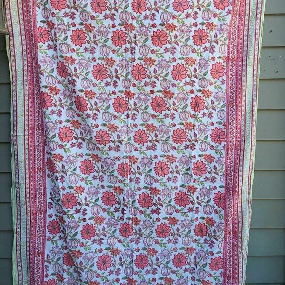 Indian Hand Stamped Red Green Pink White Wrap Scarf - Picture 1 of 7